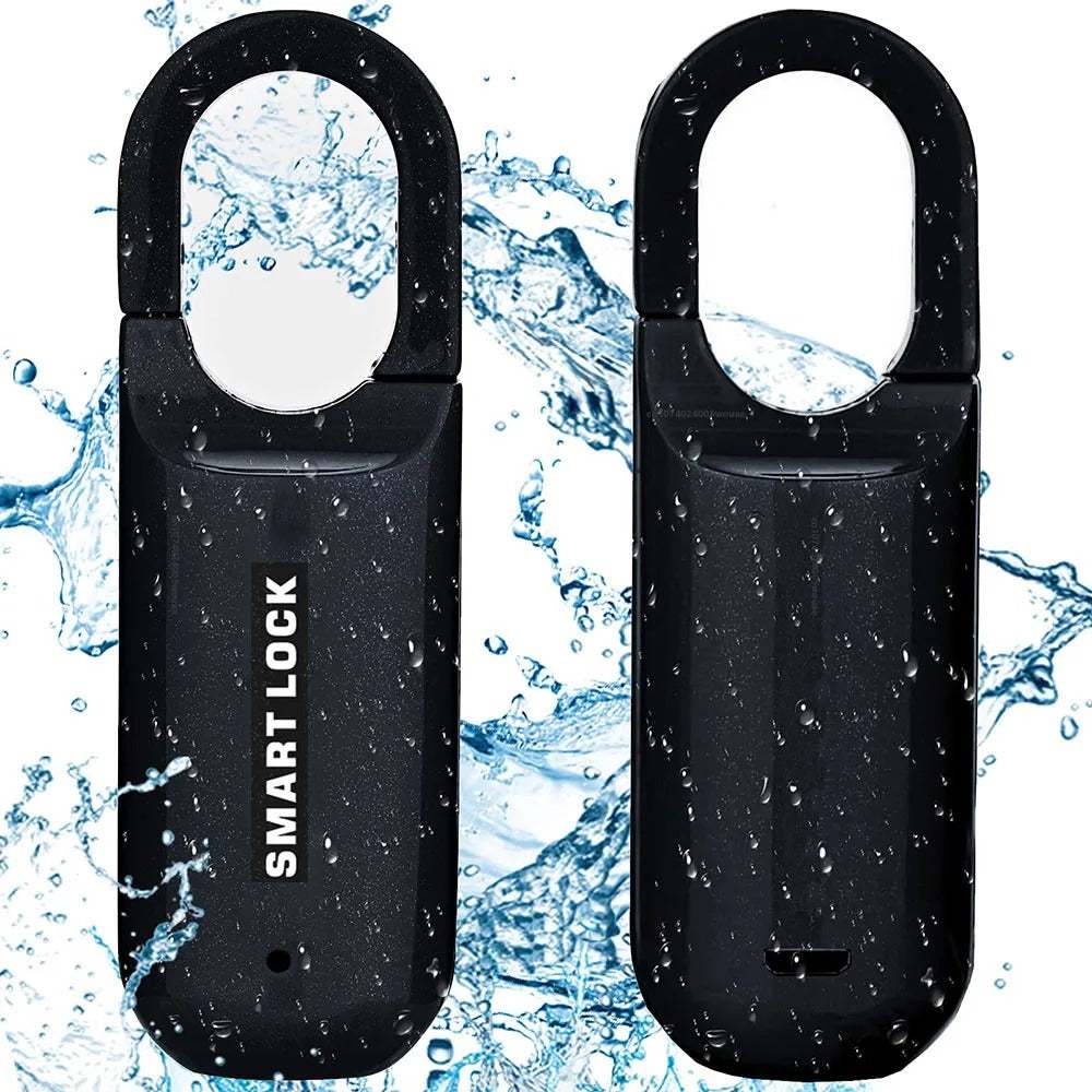 Candado inteligente negro resistente al agua con diseño moderno y tecnología avanzada que representa Seguridad Inteligente