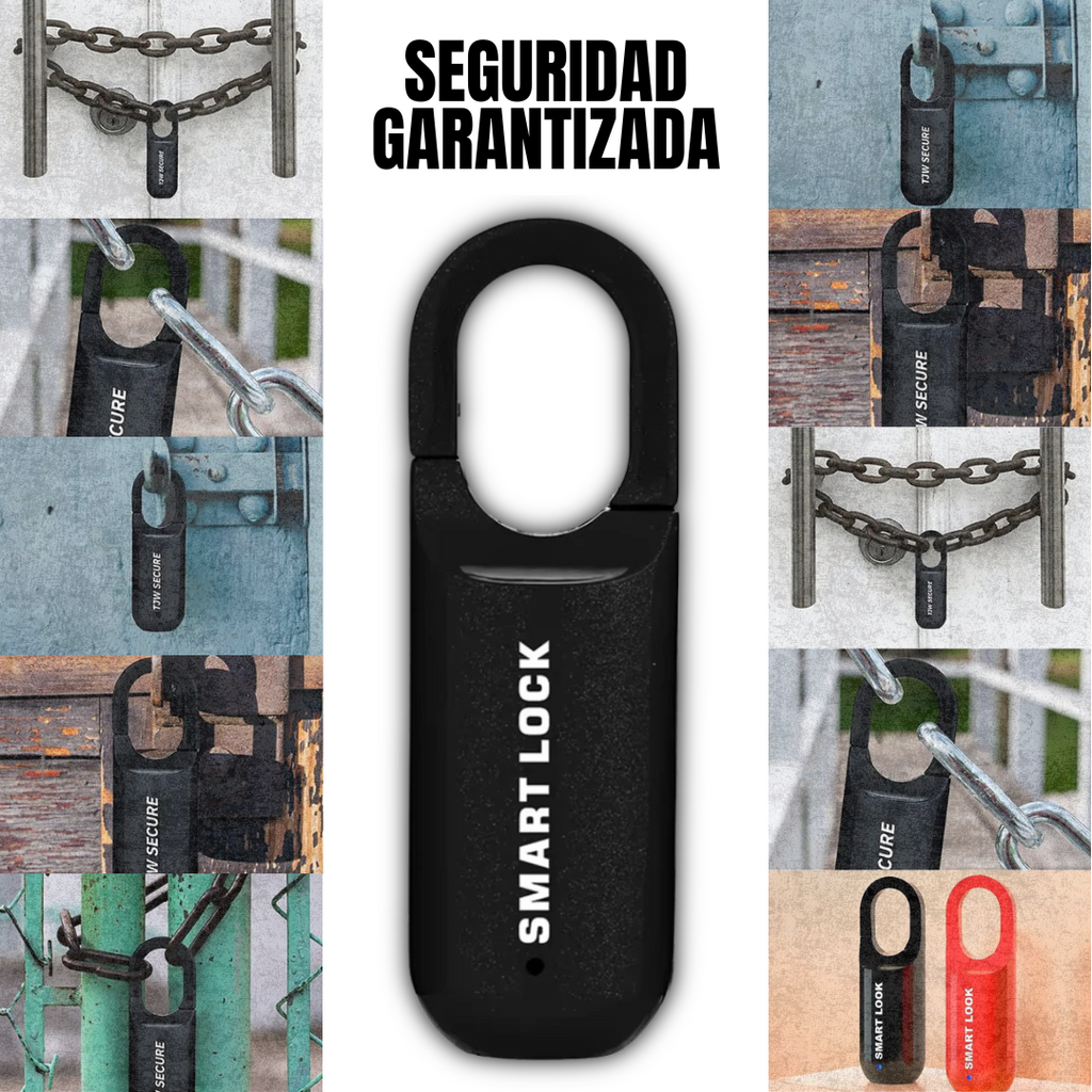 Candado negro de diseño moderno con texto Smart Lock, simbolizando Seguridad Inteligente garantizada
